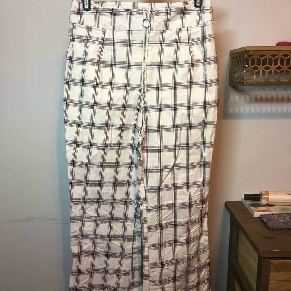 Plaid Bell-Bottoms w/ Circle Zipper